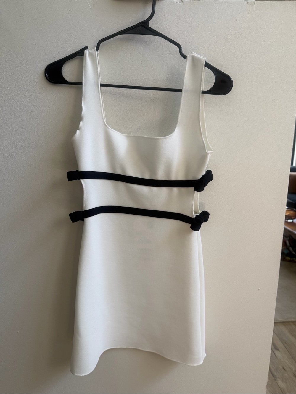 Zara White Mini Dress with Black Strap Details